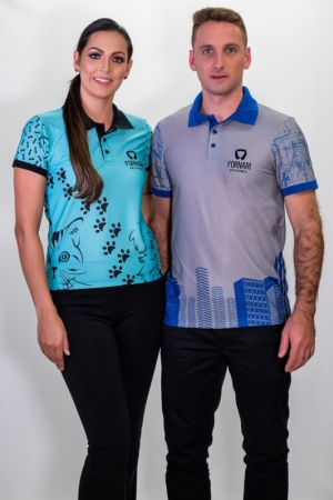 CAMISA POLO FEMININA E MASCULINA SUBLIMADA